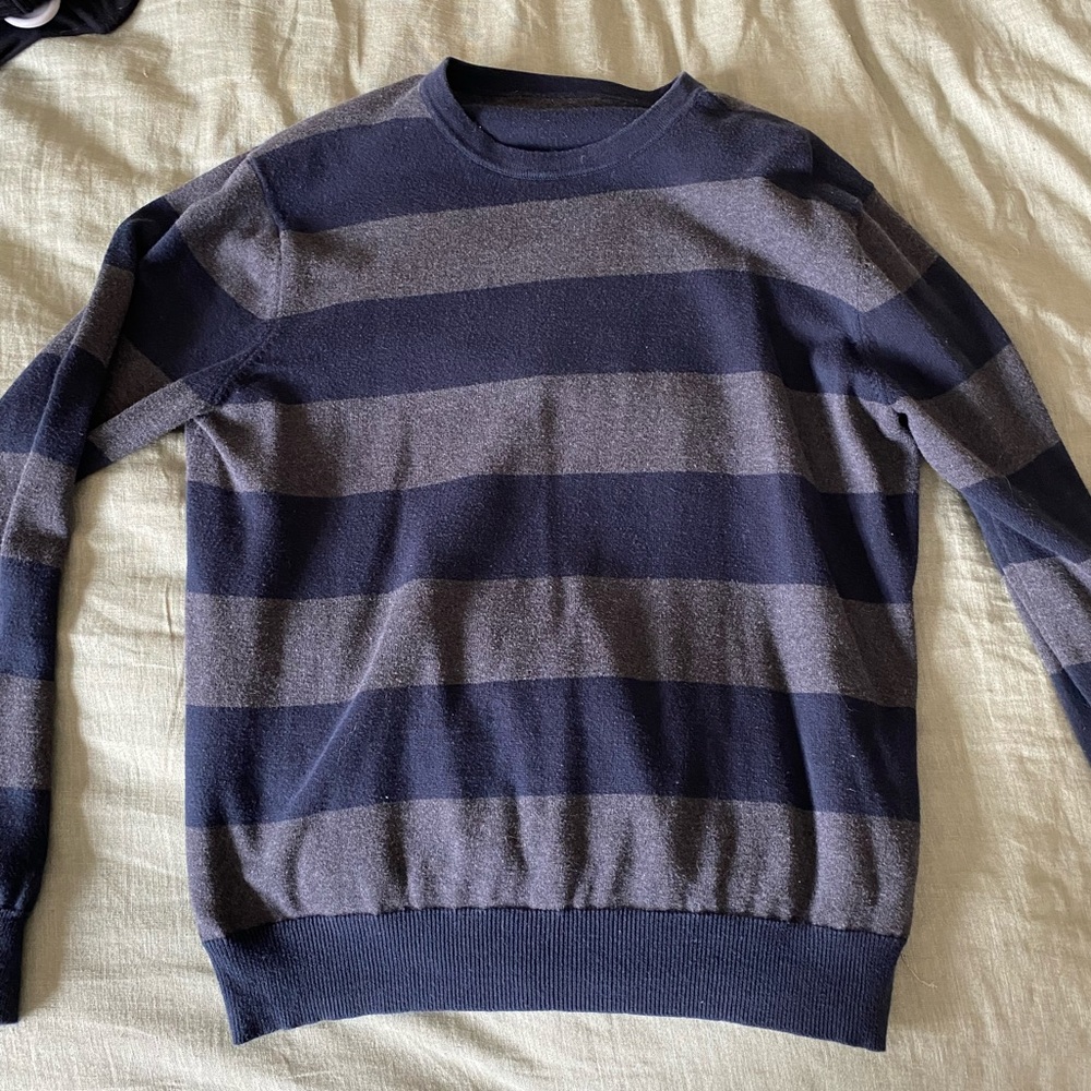 Grey and Navy Striped Sweater